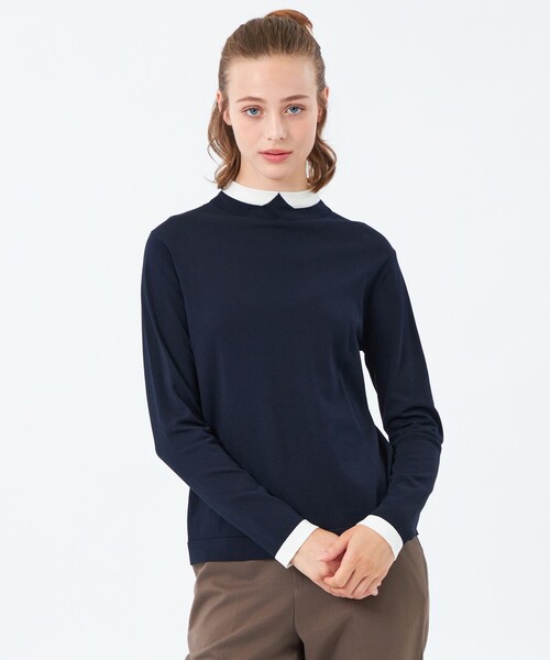MACKINTOSH PHILOSOPHY(マッキントッシュ フィロソフィー)の「【25年秋冬モデル】Cleric Collar Knit ロングスリーブ(ニット/セーター・レディース・チャコールグレー/ホワイト系その他/ダークネイビー/ブラウン・38)」の4枚目の写真