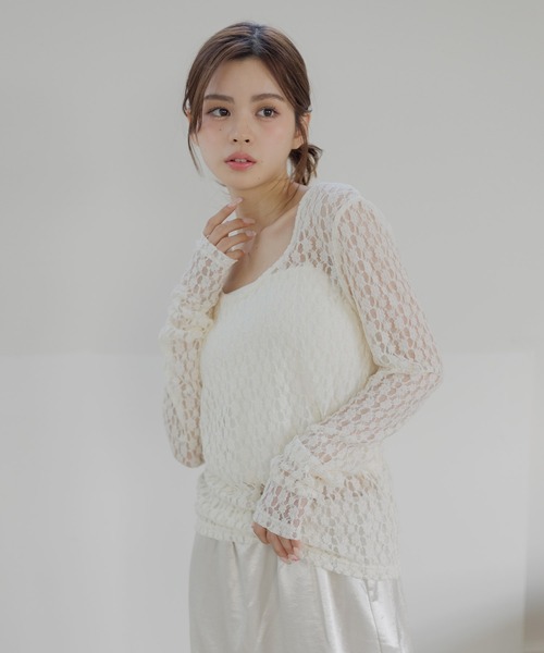 Dita Muaj.(ディータムアージュ)の「【2WAY仕様】カットレースシアーロンT/レイヤードにも◎(Tシャツ/カットソー・レディース・ブラック/ホワイト・FREE)」の2枚目の写真