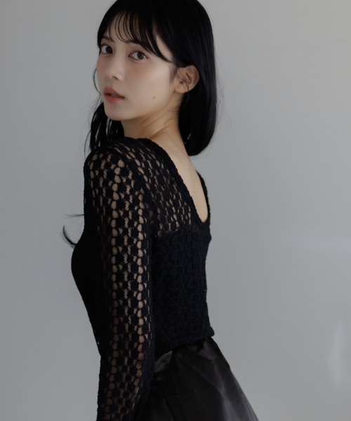 Dita Muaj.(ディータムアージュ)の「【2WAY仕様】カットレースシアーロンT/レイヤードにも◎(Tシャツ/カットソー・レディース・ブラック/ホワイト・FREE)」の1枚目の写真