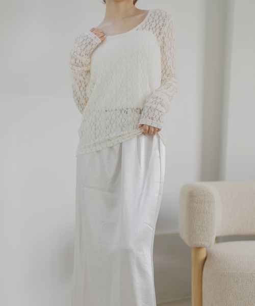 Dita Muaj.(ディータムアージュ)の「【2WAY仕様】カットレースシアーロンT/レイヤードにも◎(Tシャツ/カットソー・レディース・ブラック/ホワイト・FREE)」の4枚目の写真