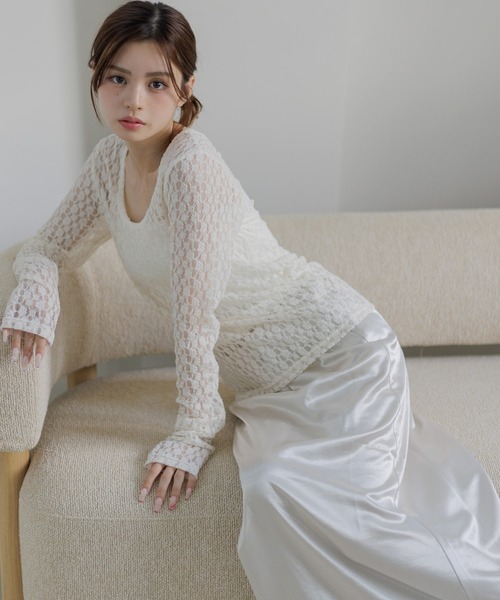 Dita Muaj.(ディータムアージュ)の「【2WAY仕様】カットレースシアーロンT/レイヤードにも◎(Tシャツ/カットソー・レディース・ブラック/ホワイト・FREE)」の7枚目の写真