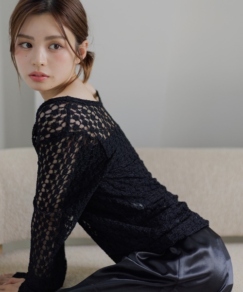Dita Muaj.(ディータムアージュ)の「【2WAY仕様】カットレースシアーロンT/レイヤードにも◎(Tシャツ/カットソー・レディース・ブラック/ホワイト・FREE)」の9枚目の写真