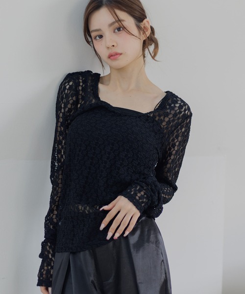Dita Muaj.(ディータムアージュ)の「【2WAY仕様】カットレースシアーロンT/レイヤードにも◎(Tシャツ/カットソー・レディース・ブラック/ホワイト・FREE)」の5枚目の写真