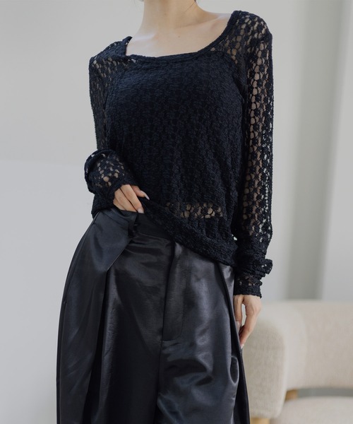 Dita Muaj.(ディータムアージュ)の「【2WAY仕様】カットレースシアーロンT/レイヤードにも◎(Tシャツ/カットソー・レディース・ブラック/ホワイト・FREE)」の8枚目の写真