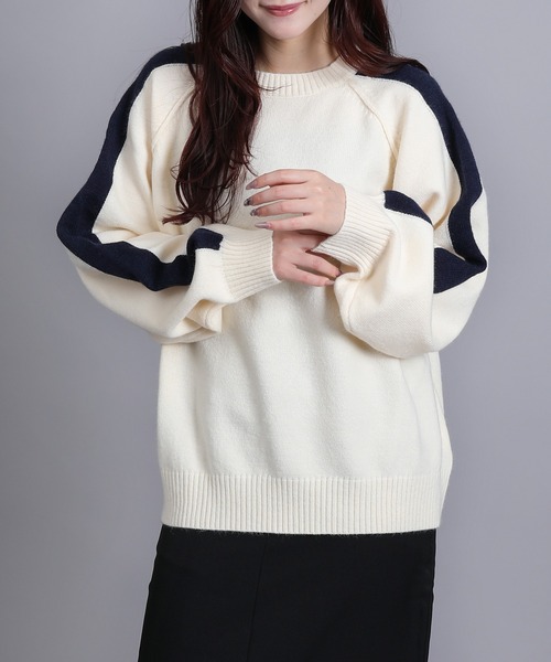 aimoha(アイモハ)の「カシミアタッチ配色ラインニット(ニット/セーター・レディース・アイボリー/グレイッシュベージュ/ブラック/チャコールグレー・FREE)」の13枚目の写真