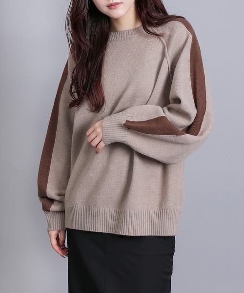 aimoha(アイモハ)の「カシミアタッチ配色ラインニット(ニット/セーター・レディース・アイボリー/グレイッシュベージュ/ブラック/チャコールグレー・FREE)」の18枚目の写真