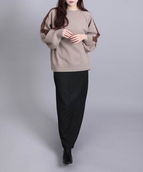 aimoha(アイモハ)の「カシミアタッチ配色ラインニット(ニット/セーター・レディース・アイボリー/グレイッシュベージュ/ブラック/チャコールグレー・FREE)」の16枚目の写真