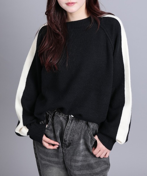 aimoha(アイモハ)の「カシミアタッチ配色ラインニット(ニット/セーター・レディース・アイボリー/グレイッシュベージュ/ブラック/チャコールグレー・FREE)」の6枚目の写真