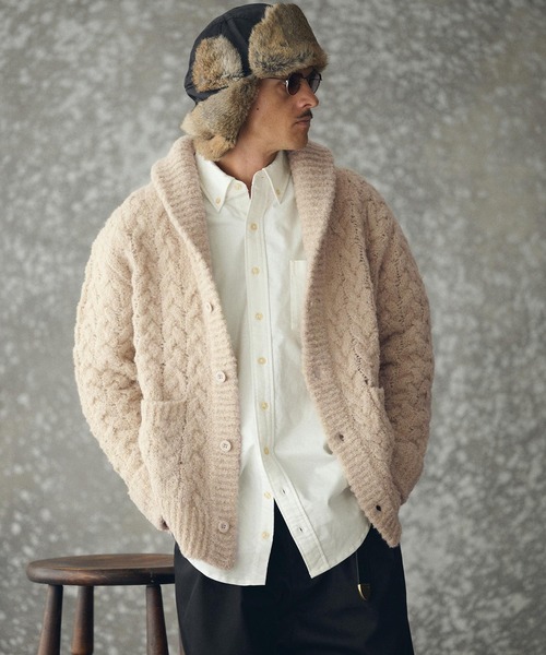 mcg3726 — вязанный кардиган с шалевым воротником, Loop Yarn Cable Knit Shawl Cardigan (TRM25-T046A)