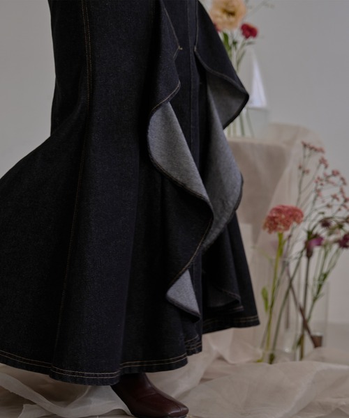 【新品未使用タグ付き】mideal フリルマーメイドデニムスカート M 予約商品】frills mermaid denim skirt / フリルマーメイド