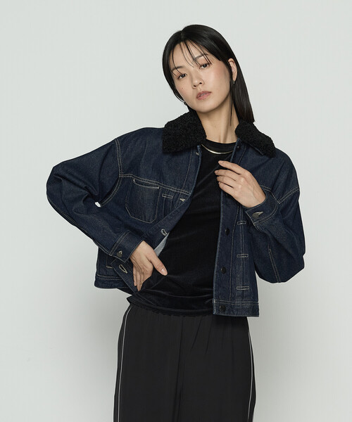 K.T KIYOKO TAKASE（キヨコタカセ）の「10.5オンス空紡デニム フェイクファー襟付きデニムジャケット（デニムジャケット・レディース・グレー/インディゴブルー/ワンウォッシュ・9号）」の10枚目の写真