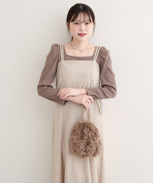 natural couture(ナチュラルクチュール)の「【WEB限定】テレコ2WAYプリンセスT(Tシャツ/カットソー・レディース・ブラウン/ボルドー/モカ/オフホワイト/ブラック/サックスブルー・FREE)」の5枚目の写真