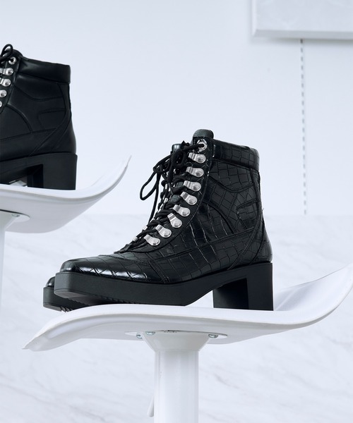 Ellno Loset（エルノロゼット）の「メタルパーツレースアップヒールブーツ（ブーツ・メンズ・ブラック/ブラック系その他・LARGE/SMALL/MEDIUM/X-LARGE/X-SMALL）」の6枚目の写真