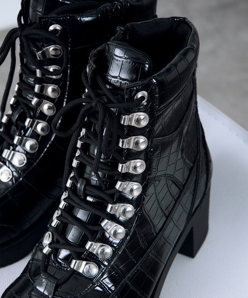 Ellno Loset（エルノロゼット）の「メタルパーツレースアップヒールブーツ（ブーツ・メンズ・ブラック/ブラック系その他・LARGE/SMALL/MEDIUM/X-LARGE/X-SMALL）」の9枚目の写真