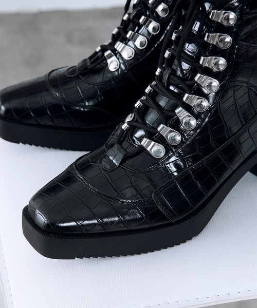 Ellno Loset（エルノロゼット）の「メタルパーツレースアップヒールブーツ（ブーツ・メンズ・ブラック/ブラック系その他・LARGE/SMALL/MEDIUM/X-LARGE/X-SMALL）」の4枚目の写真