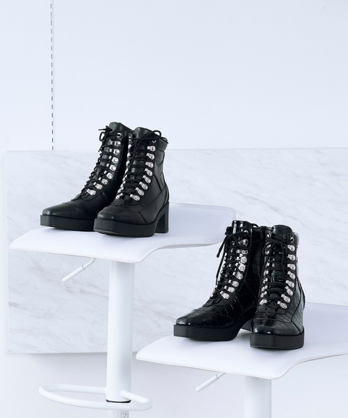 Ellno Loset（エルノロゼット）の「メタルパーツレースアップヒールブーツ（ブーツ・メンズ・ブラック/ブラック系その他・LARGE/SMALL/MEDIUM/X-LARGE/X-SMALL）」の12枚目の写真