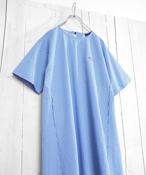 L's]SHORT SLEEVE OP SEERSUCKER STRIPE/ショートスリーブワンピース