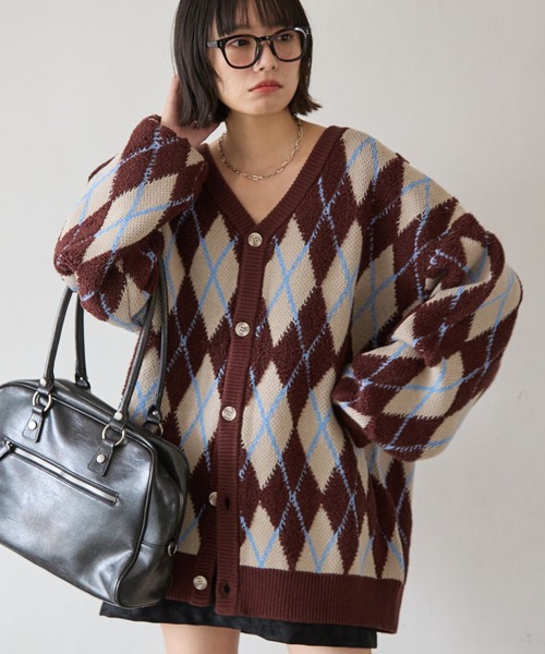 PBLIM（ページボーイリム）の「《UNISEX》アーガイルカーディガン（カーディガン/ボレロ・レディース・ブラック/ブラウン・FREE）」の22枚目の写真
