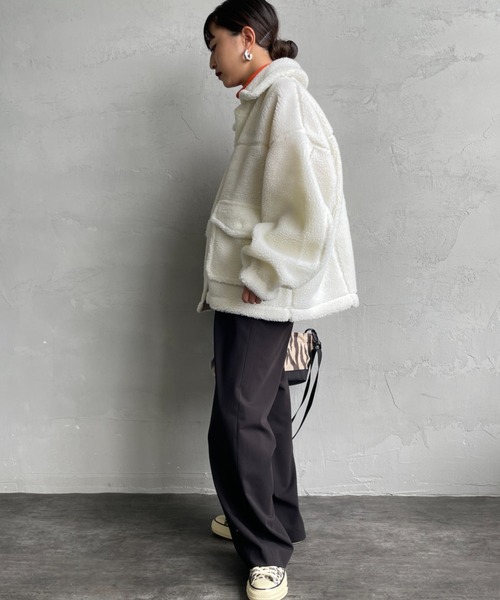 WILD THINGS（ワイルドシングス）の「[WILD THINGS/ワイルドシングス] G-1 ボアジャケット（その他アウター・レディース・ブラック/オフホワイト・M）」の3枚目の写真