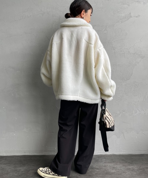 WILD THINGS（ワイルドシングス）の「[WILD THINGS/ワイルドシングス] G-1 ボアジャケット（その他アウター・レディース・ブラック/オフホワイト・M）」の4枚目の写真