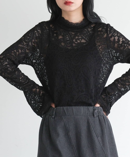 somari imagination（ソマリ イマジネーション）の「『袖フレアレースカットソー』（Tシャツ/カットソー・レディース・ブラック/オフホワイト・1/2）」の2枚目の写真