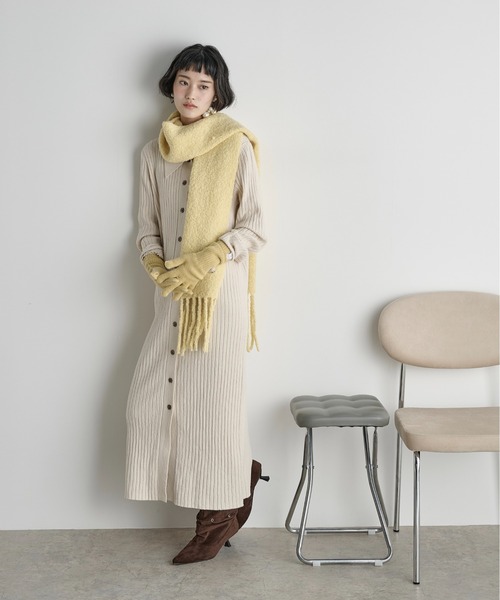 ウール混ブークレフリンジマフラー（マフラー）｜THE YOn（ザヨン）の