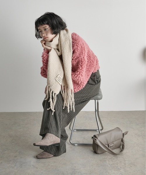 フリンジ付きマフラー ピンク/グレー 35*190cm 楽天市場】マフラー