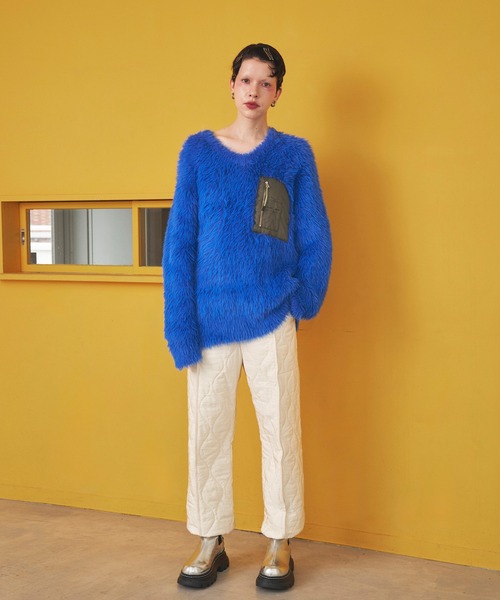 V NECK SHAGGY KNIT TOP（ニット/セーター）｜OMMO（オーエムエムオー