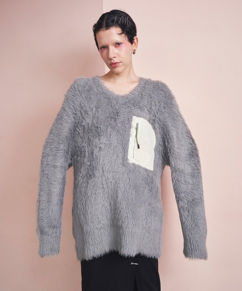 V NECK SHAGGY KNIT TOP（ニット/セーター）｜OMMO（オーエムエムオー