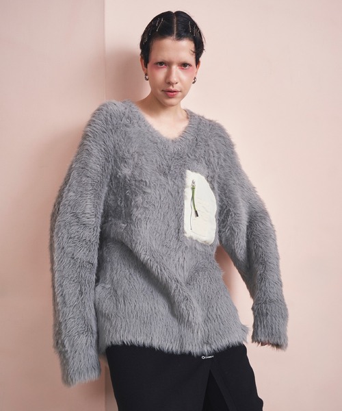 トップス OMMO V NECK SHAGGY KNIT TOP OMMO ONLINE STORE / V NECK SHAGGY KNIT TOP