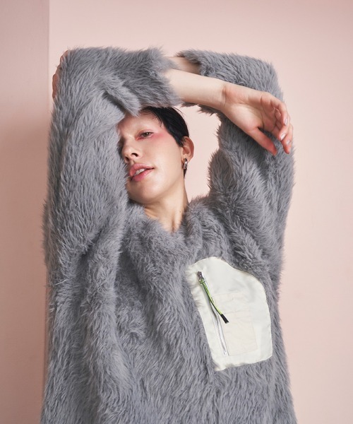 V NECK SHAGGY KNIT TOP（ニット/セーター）｜OMMO（オーエムエムオー