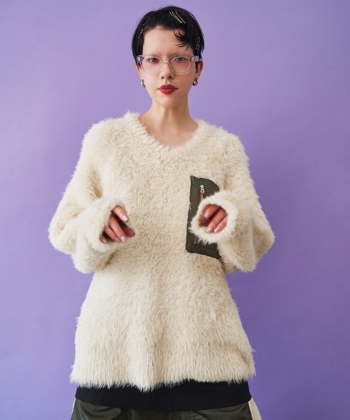 OMMOニット V NECK SHAGGY KNIT TOP（ニット/セーター）｜OMMO（オーエムエムオー