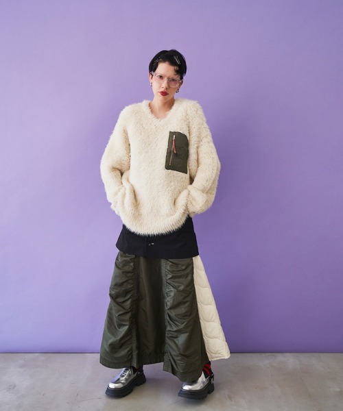 V NECK SHAGGY KNIT TOP（ニット/セーター）｜OMMO（オーエムエムオー