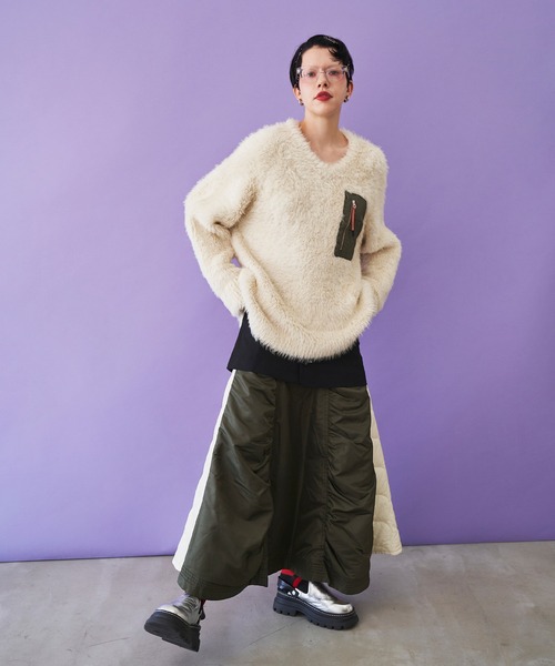 トップス OMMO V NECK SHAGGY KNIT TOP OMMO ONLINE STORE / V NECK SHAGGY KNIT TOP