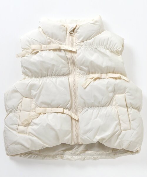BREEZE(ブリーズ)の「【ジュニア対応】シャーリングリボン中綿ベスト(ダウンベスト・キッズ・オフホワイト/ブラック/ミント/ラベンダー・110/120/130/80/140/90/100)」の2枚目の写真