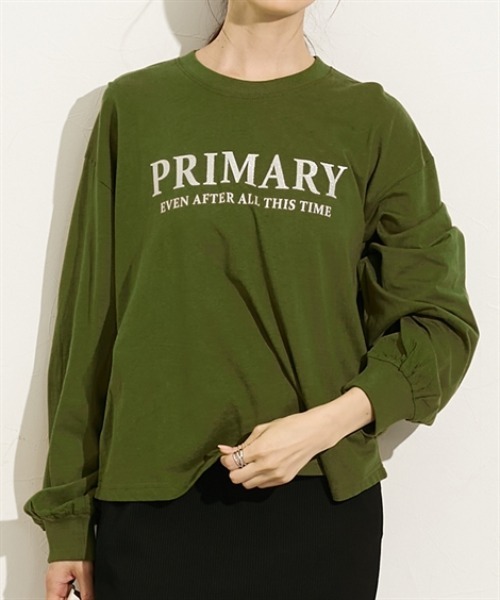 nissen（ニッセン）の「ボリューム長袖袖ロゴＴシャツ（Tシャツ/カットソー・レディース・ブラック系/グリーン系/ホワイト系1/ホワイト系2・M/L）」の4枚目の写真