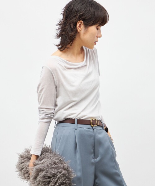 NOLLEY’S Sophi(ノーリーズソフィ)の「ウォッシャブルカシミヤシルクシアーラメドレープロンT(Tシャツ/カットソー・レディース・オフホワイト/ブラック/グレイッシュベージュ・38)」の10枚目の写真