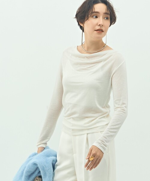 NOLLEY’S Sophi(ノーリーズソフィ)の「ウォッシャブルカシミヤシルクシアーラメドレープロンT(Tシャツ/カットソー・レディース・オフホワイト/ブラック/グレイッシュベージュ・38)」の11枚目の写真
