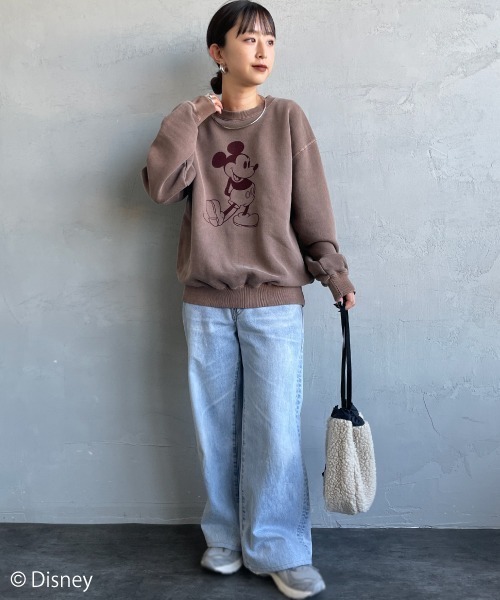 GOOD ROCK SPEED（グッドロックスピード）の「[GOOD ROCK SPEED/グッドロックスピード] 別注 MICKEY MOUSE / フロッキープリントスウェット / ディズニー（スウェット・レディース・ブラウン・M/XL/L）」の2枚目の写真