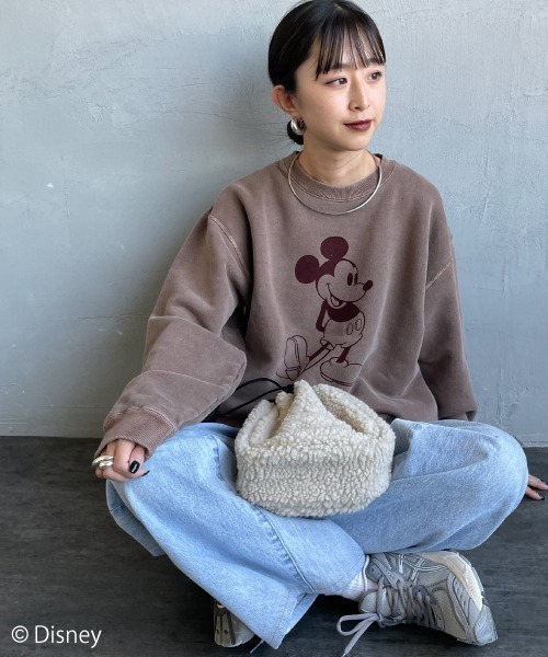 GOOD ROCK SPEED（グッドロックスピード）の「[GOOD ROCK SPEED/グッドロックスピード] 別注 MICKEY MOUSE / フロッキープリントスウェット / ディズニー（スウェット・レディース・ブラウン・M/XL/L）」の4枚目の写真