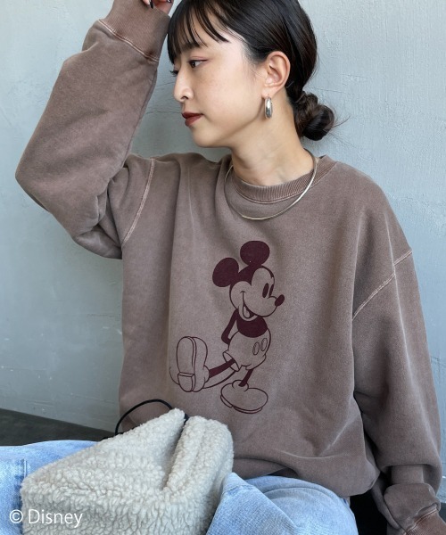 GOOD ROCK SPEED（グッドロックスピード）の「[GOOD ROCK SPEED/グッドロックスピード] 別注 MICKEY MOUSE / フロッキープリントスウェット / ディズニー（スウェット・レディース・ブラウン・M/XL/L）」の5枚目の写真