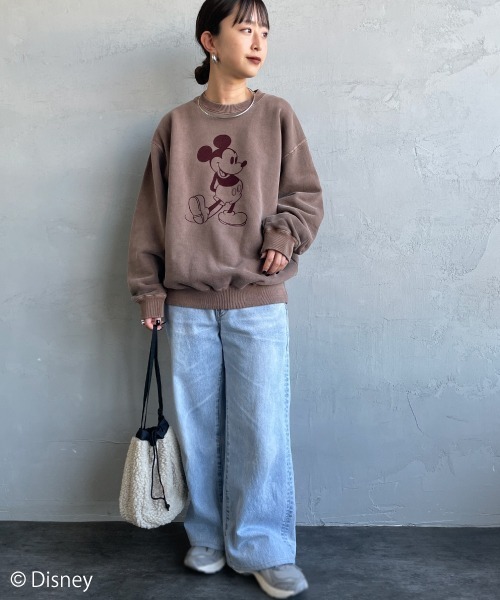 GOOD ROCK SPEED（グッドロックスピード）の「[GOOD ROCK SPEED/グッドロックスピード] 別注 MICKEY MOUSE / フロッキープリントスウェット / ディズニー（スウェット・レディース・ブラウン・M/XL/L）」の9枚目の写真