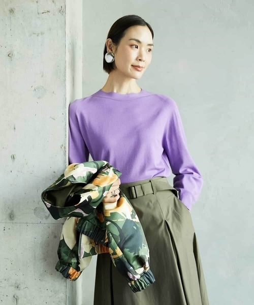 MICHEL KLEIN(ミッシェル・クラン)の「ホールガーメント(R)ボトルネックニット(ニット/セーター・レディース・カリビアンブルー/ネイビー/パープル・38)」の1枚目の写真