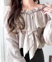 classicalelf（クラシカルエルフ）の「主役トップス確定!大人ガーリー前後2wayシアーストライプラッフル襟ブラウス(長袖)（シャツ/ブラウス）」