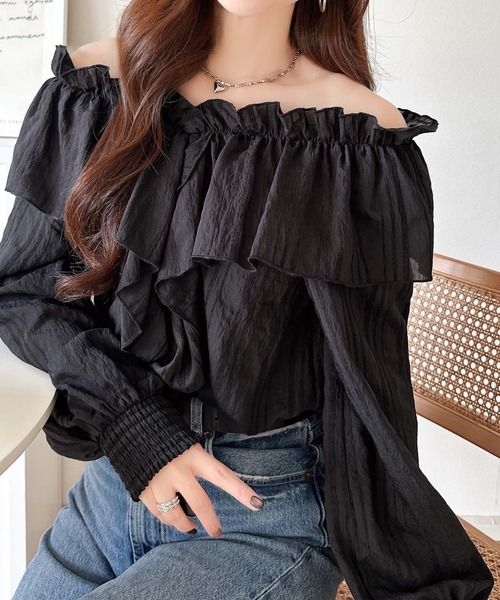 classicalelf(クラシカルエルフ)の「主役トップス確定!大人ガーリー前後2wayシアーストライプラッフル襟ブラウス(長袖)(シャツ/ブラウス・レディース・ホワイト/ベージュ/ブラック・MEDIUM/LARGE/X-LARGE/SMALL)」の22枚目の写真