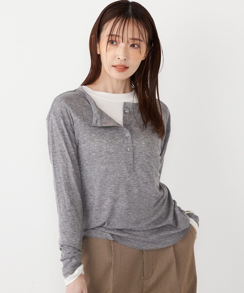 SHIPS Colors(シップス カラーズ)の「SHIPS Colors:ウール混 天竺 ヘンリー ネック ロンT(Tシャツ/カットソー・レディース・グレー/オフホワイト/イエロー・ONE SIZE)」の5枚目の写真