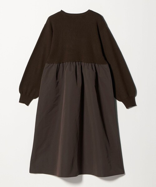 セール】ニット×タフタ コンビギャザー ワンピース ‐ウォッシャブル