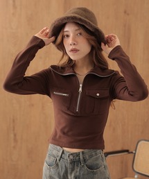 half zip double pocket tops