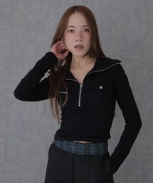 half zip double pocket tops