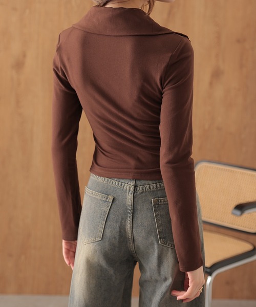 SUWDEE(スーディー)の「half zip double pocket tops(Tシャツ/カットソー・レディース・ブラック/ブラウン・FREE)」の10枚目の写真